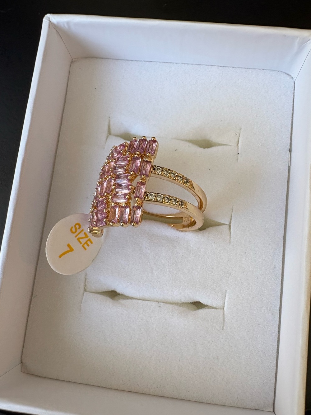 Bomb Party Gold with Pink Diamond CZ Ring - Size 7